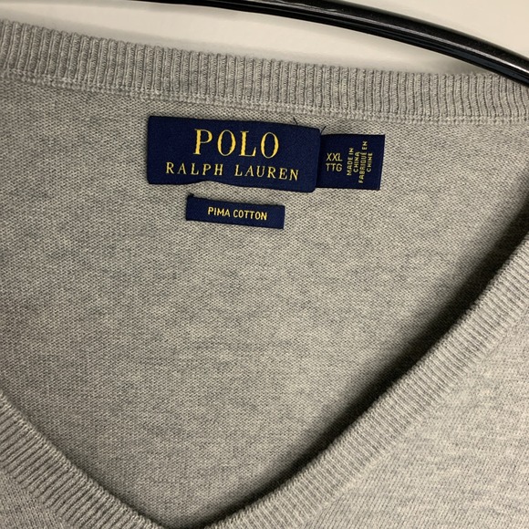 Polo Ralph Lauren Men's 2 XL Gray 100% Pima Cotton V-Neck Pullover Sweater - Picture 4 of 6